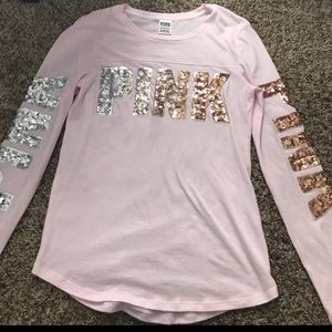 PINK sequin bling long sleeve shirts